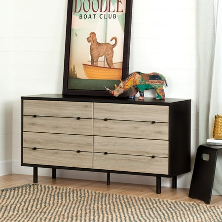 Rustic Oak Chest Of Drawers - South Shore Morice 4-Drawer Double Dresser, Ebony and Rustic Oak