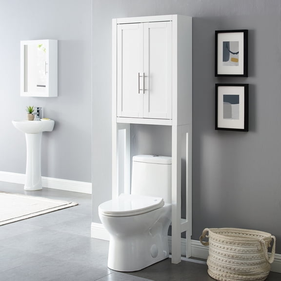 Over Toilet Storage Cabinet - Space Saver Bathroom Cabinet with Adjustable Shelves - Vintage White Pantry Cabinet