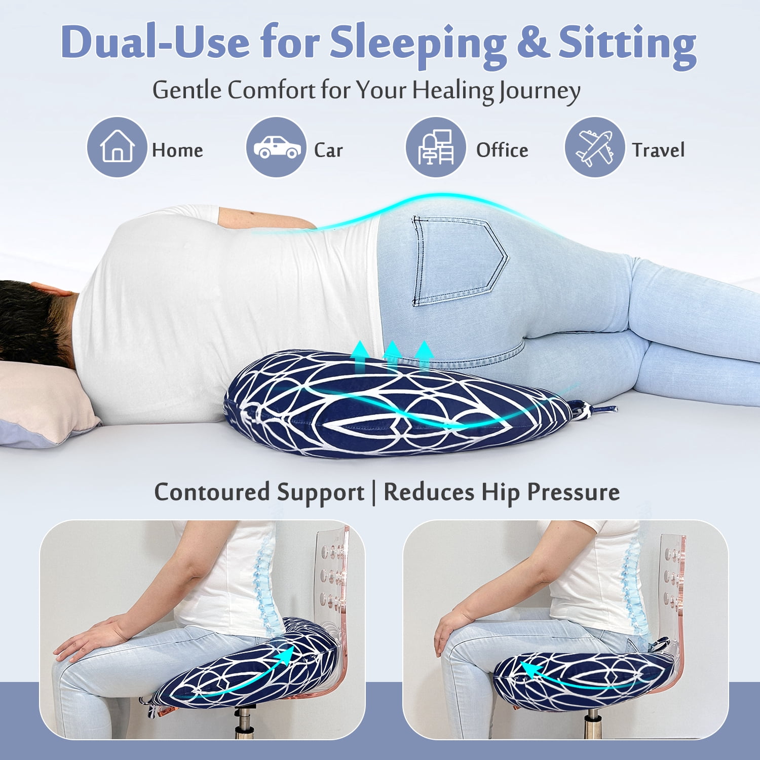 BBL Pillow After Surgery Brazilian Butt Lift Pillow Post Surgery Recovery for Sitting Sleeping Driving Booty Butt Pillow for Woman Lumbar Back Cushion Seat Foam