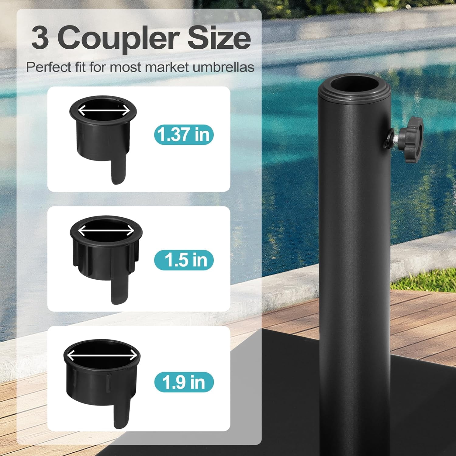 Patio Umbrella Base 43lbs Outdoor Umbrella Stand with Wheels, Heavy Duty Square Concrete Stand Market Umbrella, Black