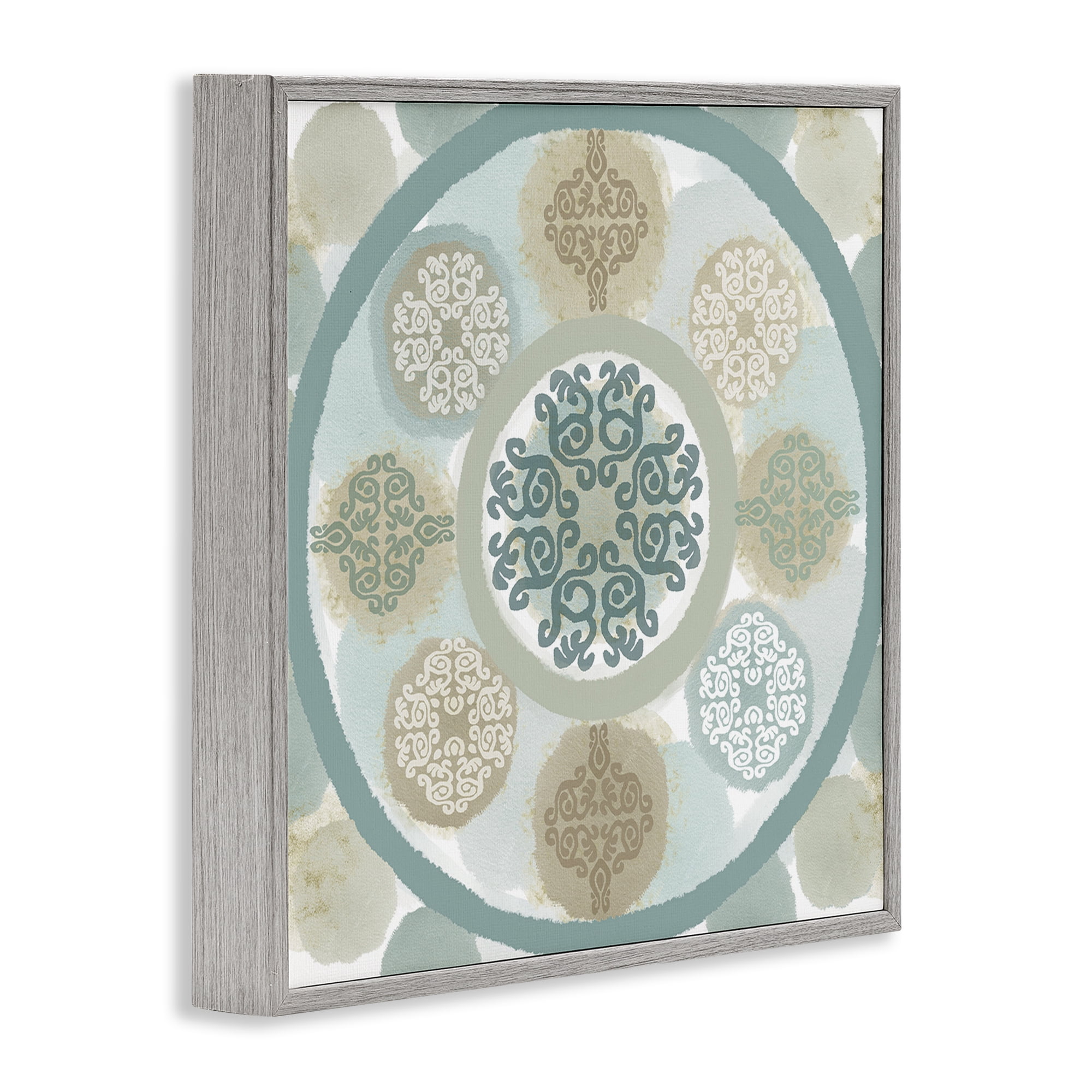 Stupell Industries Mint Mandala Fractals Abstract Painting Gray Framed Art Print Wall Art, 24 x 24