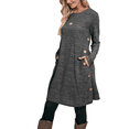 thumbnail image 2 of SOMER Dress for Women Winter Dresses Long Sleeve with Pockets Crew Neck Dark Grey Button Side Causal Formal, 2 of 6