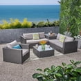 thumbnail image 3 of Brooke Outdoor 8 Piece Wicker and Aluminum Sectional Sofa Set with Coffee Table, Storage Ottoman and Club Chair, Gray, Silver, 3 of 11