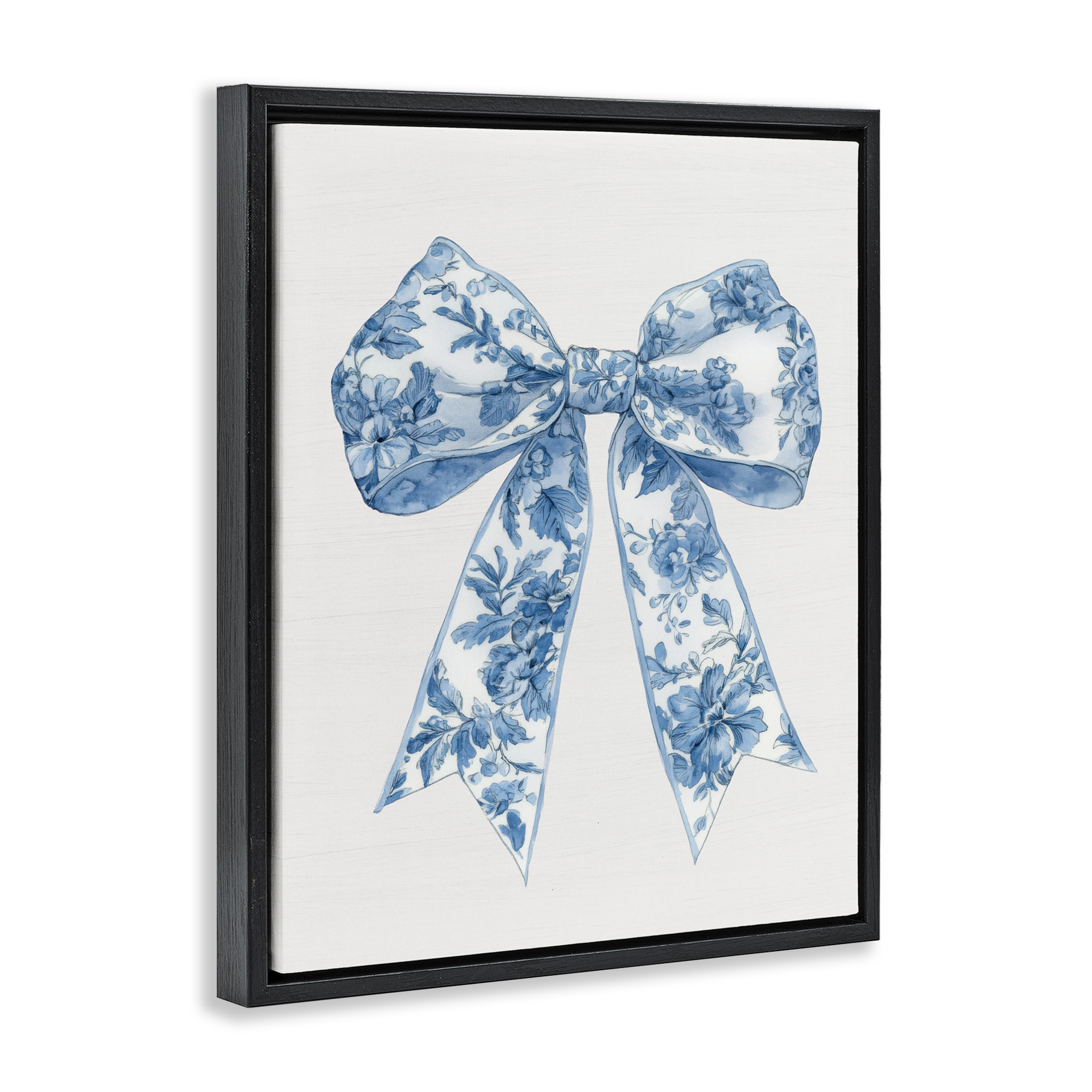 Soft Delicate Toile Bow Black Framed Floater Canvas Wall Art, design by Lettered and Lined