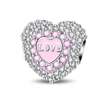 KUNSIR 925 Sterling Silver Premium Heart Bead Pave CZ Heart Charm For Bracelets