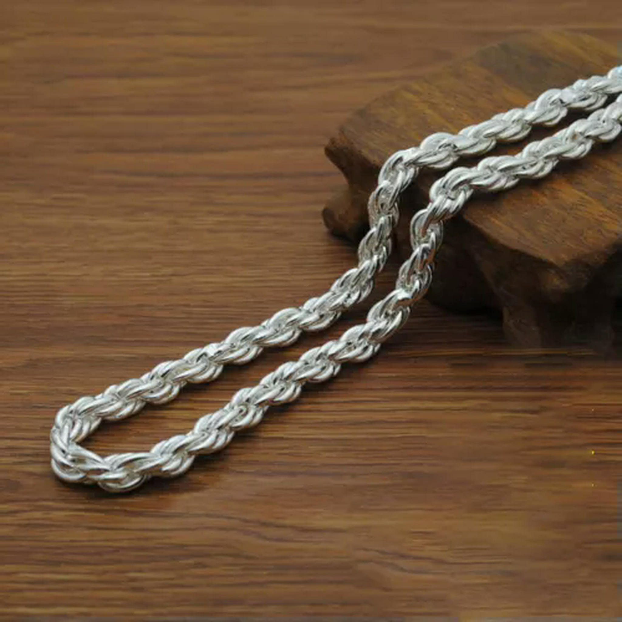 HOOUN Pure S999 Fine Silver Chain Men Gift 4mm -10mm Twisted Rope Necklace 39-218g-6mm,25.6inch, 100g