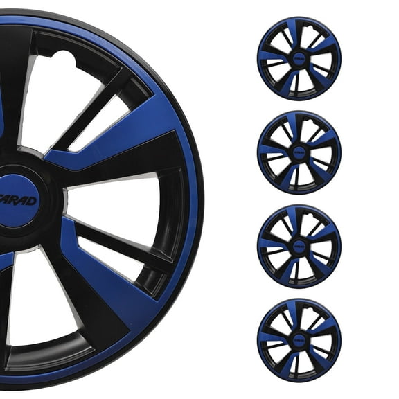 OMAC 14" Hubcaps Wheel Rim Cover Black with Dark Blue Insert 4pcs Set
