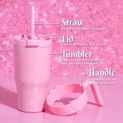 Paris Hilton 20 oz Double-Wall Insulated Tumbler, Includes 2-in-1 Lid & Removable Straw, Removable Heart-Detail Handle, Pink
