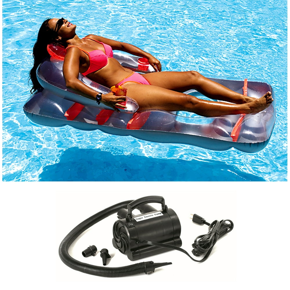 New Swimline Red Swimming Pool Inflatable Deluxe Lounge Chair w/ Electric Pump - Walmart.com 