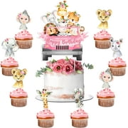 Jungle animal shaped birthday cake decoration, pink hunting, girl's birthday cake decoration, two wild animals, prenatal party, prenatal party