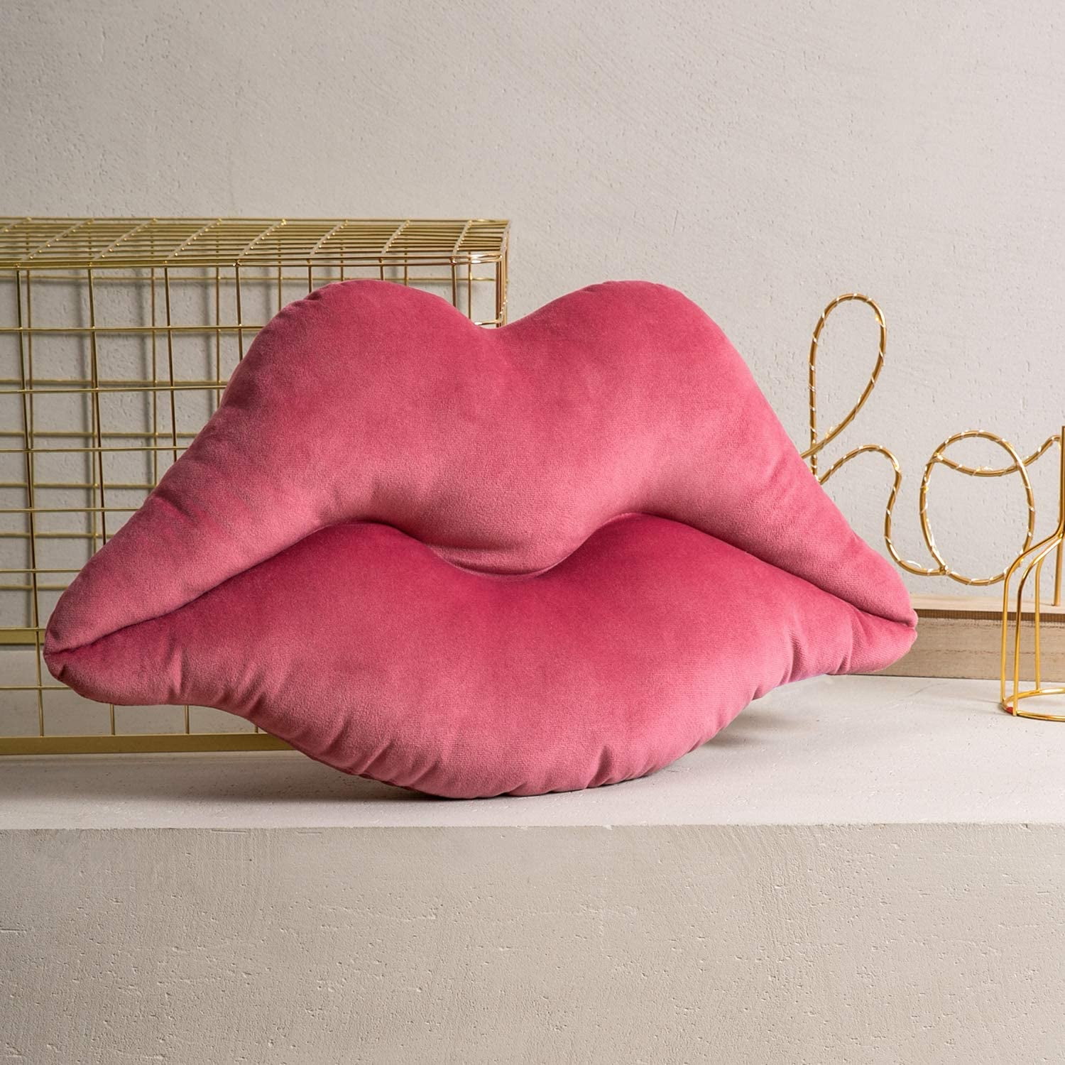 3D Lips Soft Velvet Cushion Throw Pillows for Couch Bed Living Room, Insert  Included, Dark Red, 20 X 11 inches 