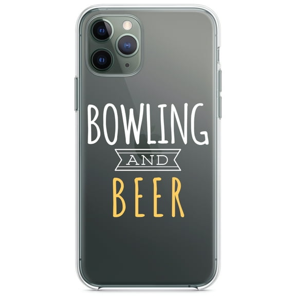 DistinctInk Clear Shockproof Hybrid Case for iPhone 12 MINI (5.4" Screen) - TPU Bumper Acrylic Back Tempered Glass Screen Protector - Bowling and Beer