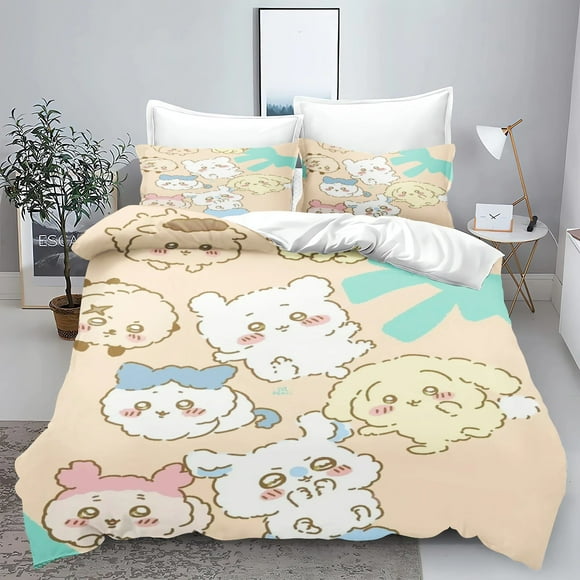 Chiikawa Bed Covers Bedding Set,Modern Printed 2/3 Piece Set Queen Comforter Sets Usagi Bed Linen Bed Sheets