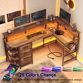 thumbnail image 2 of Vabches 67" L Shaped Computer Desk with LED Lights and Power Outlets, Reversible L Shaped Gaming Desk with 3 Drawers Hutch Monitor Stand, 2 of 8