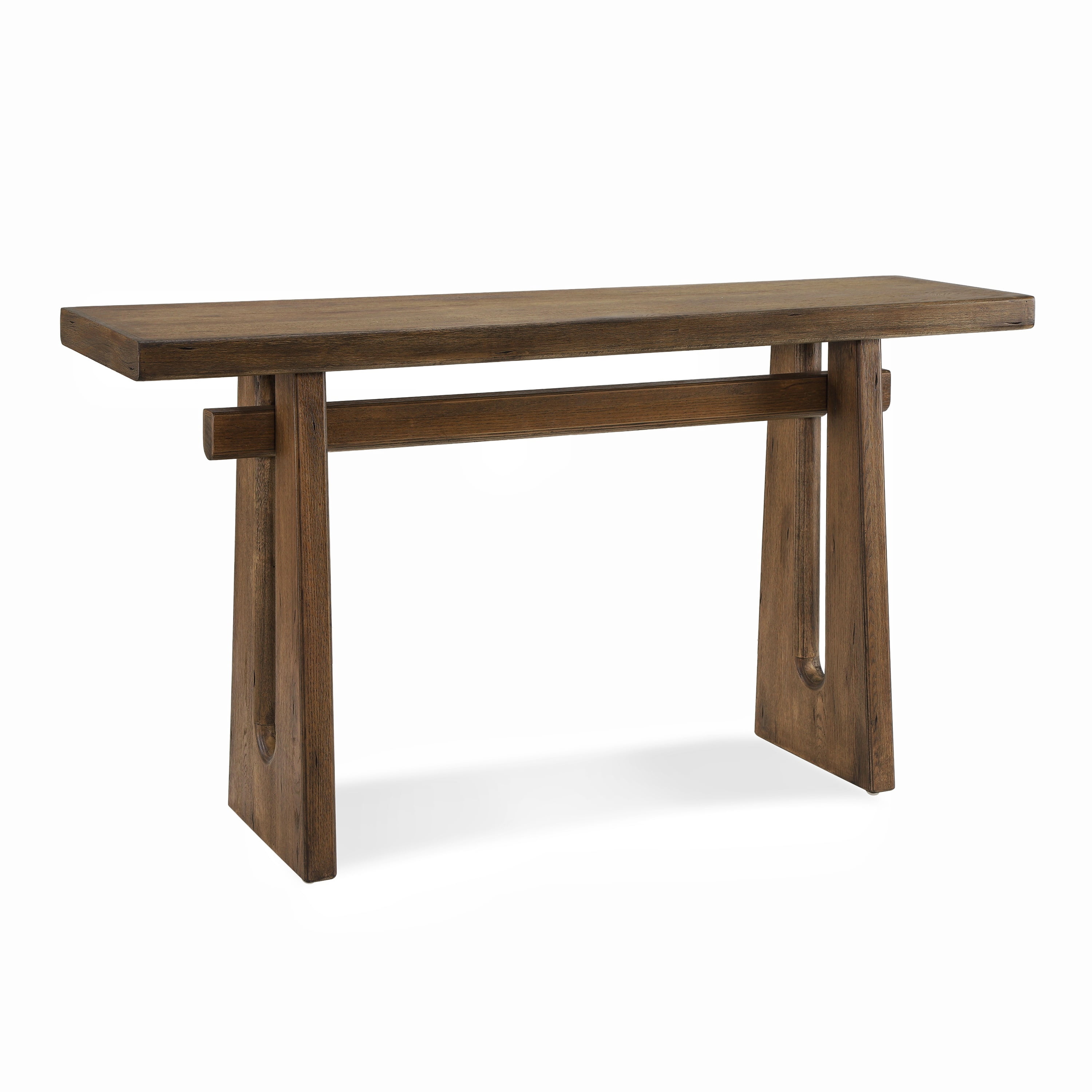 Euroco 59" Solid Wood Console Table, Modern Sofa Table Behind Couch, Narrow Entryway Table with Geometric Silhouette for Living Room,Hallway,Walnut Brown