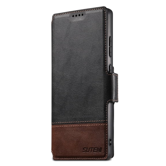 Dteck Magnetic Wallet Case for Samsung Galaxy S25 Ultra, Shockproof PU Leather TPU Wireless Charging Card & Cash Slots Anti-Scratch Rugged Protection Case, Black