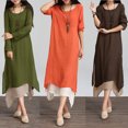 thumbnail image 3 of Las mujeres de algodón de lino vestido de la vendimia del contraste de doble capa floja ocasion Abanopi Vestido de mujer, 3 of 7