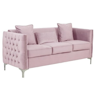 Pemberly Row Contemporary Pink Finish Velvet Sofa with 3 Pillows