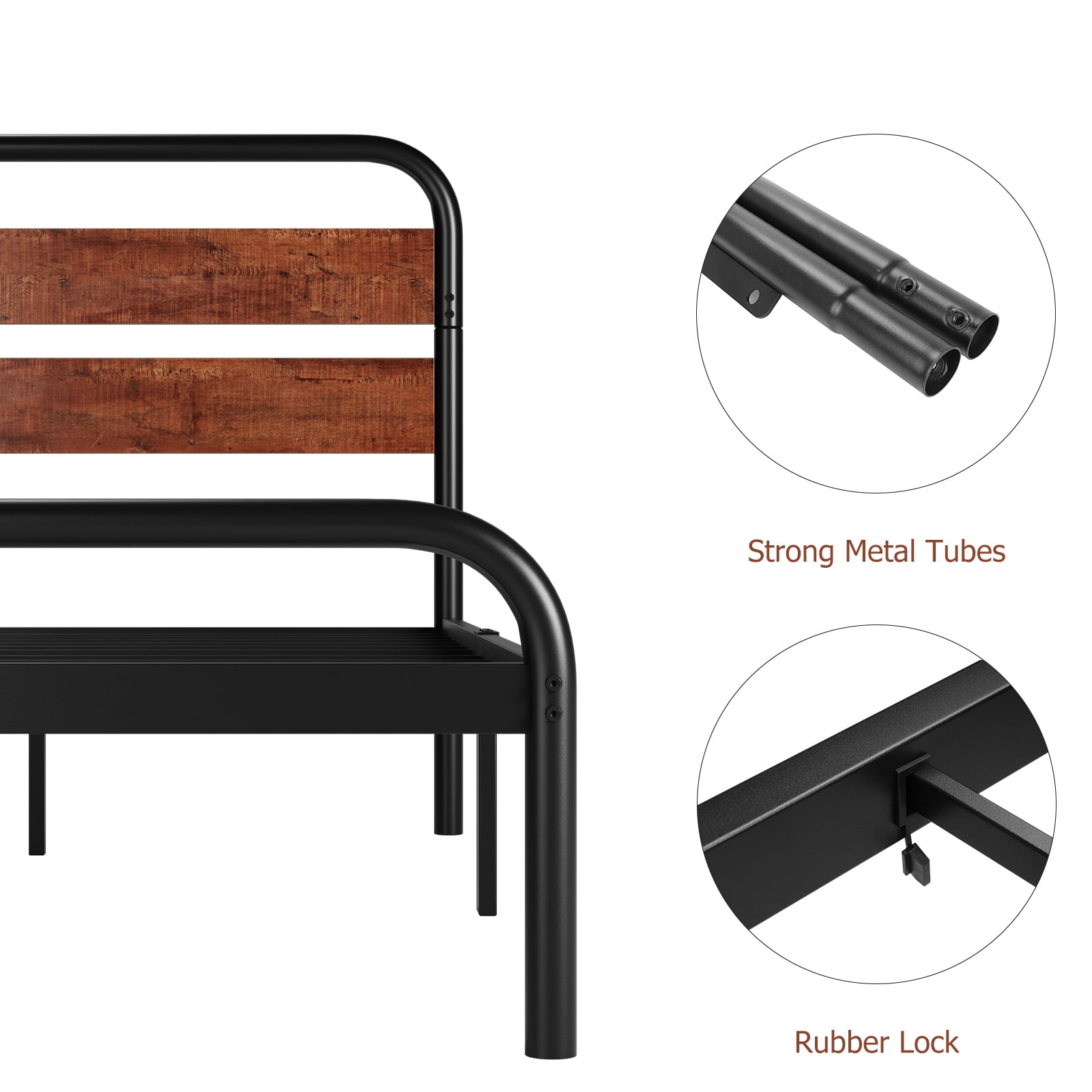 King Size Platform Bed Frame with Wood Headboard, Heavy Duty Metal Slat Support, Noise Free Design Mattress Foundation, Easy Installation, Dark Brown