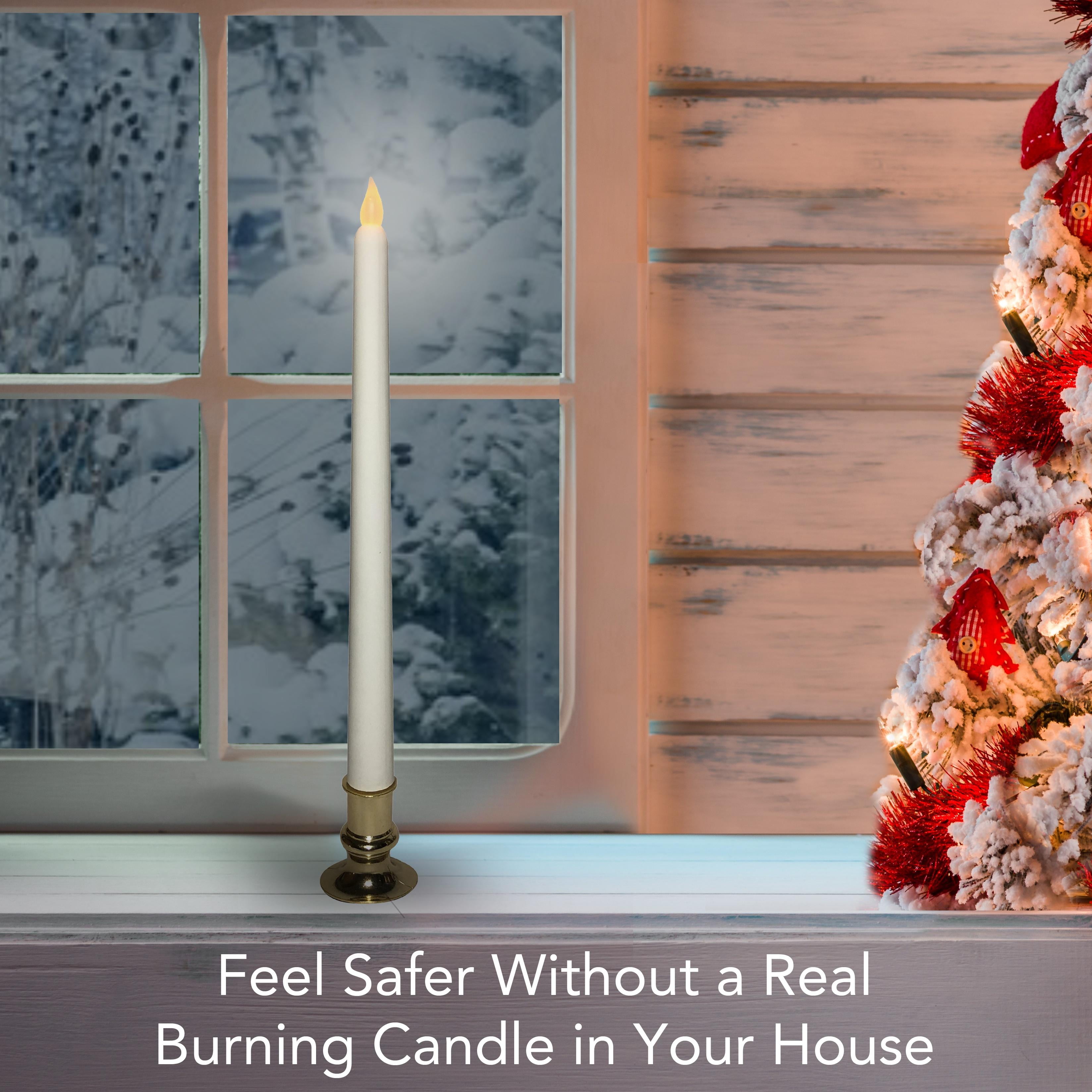 Brite Star Battery Operated 12-Inch LED White Candles - 2 Count Amber Flickering Flameless Taper Candles - Perfect for Indoor Window, Outdoor Patio Home Decor