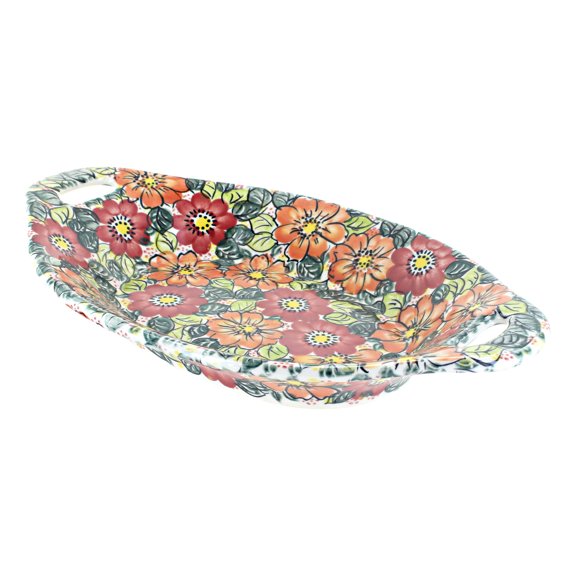 Blue Rose Polish Pottery Marigold Surprise Bread Tray with Handles