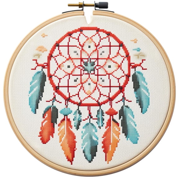 Dreamcatcher Stamped Cross Stitch Kits for Beginners Easy with Hoop 11CT Needlepoint Embroidery DIY Counted Cross Stitch Kits Art Craft Wall Decor 35x35cm(2)