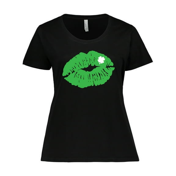 Inktastic St. Patrick's Day Lucky Lips with White Shamrock Women's Plus Size T-Shirt