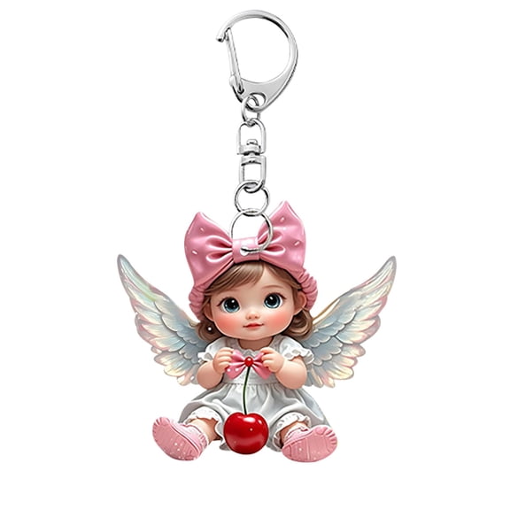 Keychains for Girls Cartoon Angel Girl Pattern Acrylic 2D Pendant for Handbag Backpack Accessories, for Women Bag Purse Gifts (D)