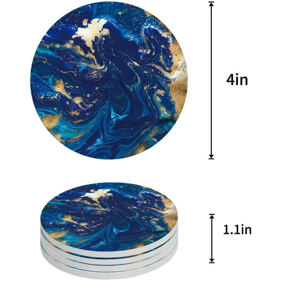 FMSHPON Marble Pattern Set of 4 Round Coaster for Drinks, Absorbent Ceramic Stone Coasters Cup Mat with Cork Base for Home Kitchen Room Coffee Table Bar Decor