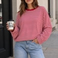 thumbnail image 3 of XUNKUSGA Womens Striped Tops Casual Loose Long Sleeve Crewneck Pullover Top Fashion Drop Shoulder Oversized Tunic Tops Comfortable Soft Fall Sweatshirt for Daily Wear S, 3 of 7