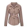 thumbnail image 4 of HTNBO Women's Lapel Button Down Cropped Wool Trench Coat Fashion Casual Long Sleeve Winter Warm Pockets Jacket with Belt, 4 of 4