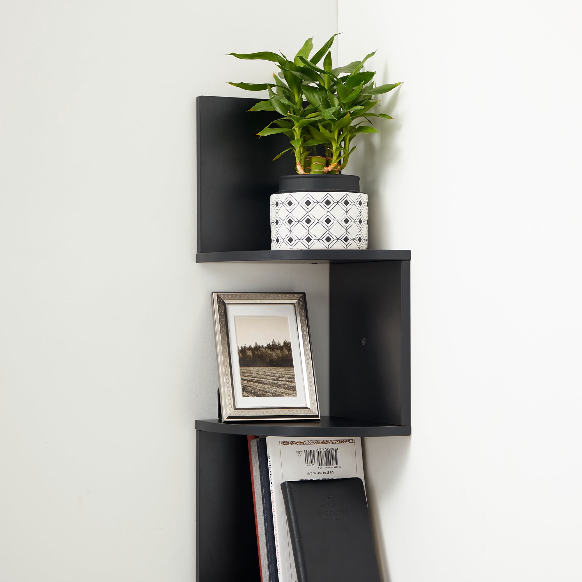 Corner Shelf Wall Mount 5-Tier Floating Corner Bookshelf Plant Shelf for Bedroom Living Room Bathroom Home Office Ink Black