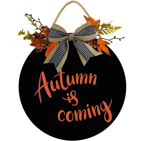 Eveokoki 11" Autumn Is Coming Sign Plaque Front Door Decoration Vintage Hello Wooden for Home Wedding Gift Round Wood Sign Decorating for Indoor & Outdoor Use