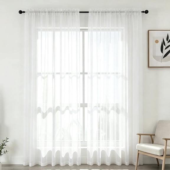 YEAHOME White Sheer Curtains 85 inches Long 2 Panels Set, Sheer Curtains for Living Room/Bedroom, Rod Pocket Voile Sheer Panel Drapes, 2pcs, Each 52" Width x 85" Long