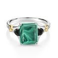 thumbnail image 2 of Gem Stone King 925 Silver and 10K Yellow Gold Green Malachite and Black Onyx and Diamond Engagement Ring for Women (5.26 Cttw, Emerald Cut 10X8MM, Trillion 3.5MM, Size 7), 2 of 3