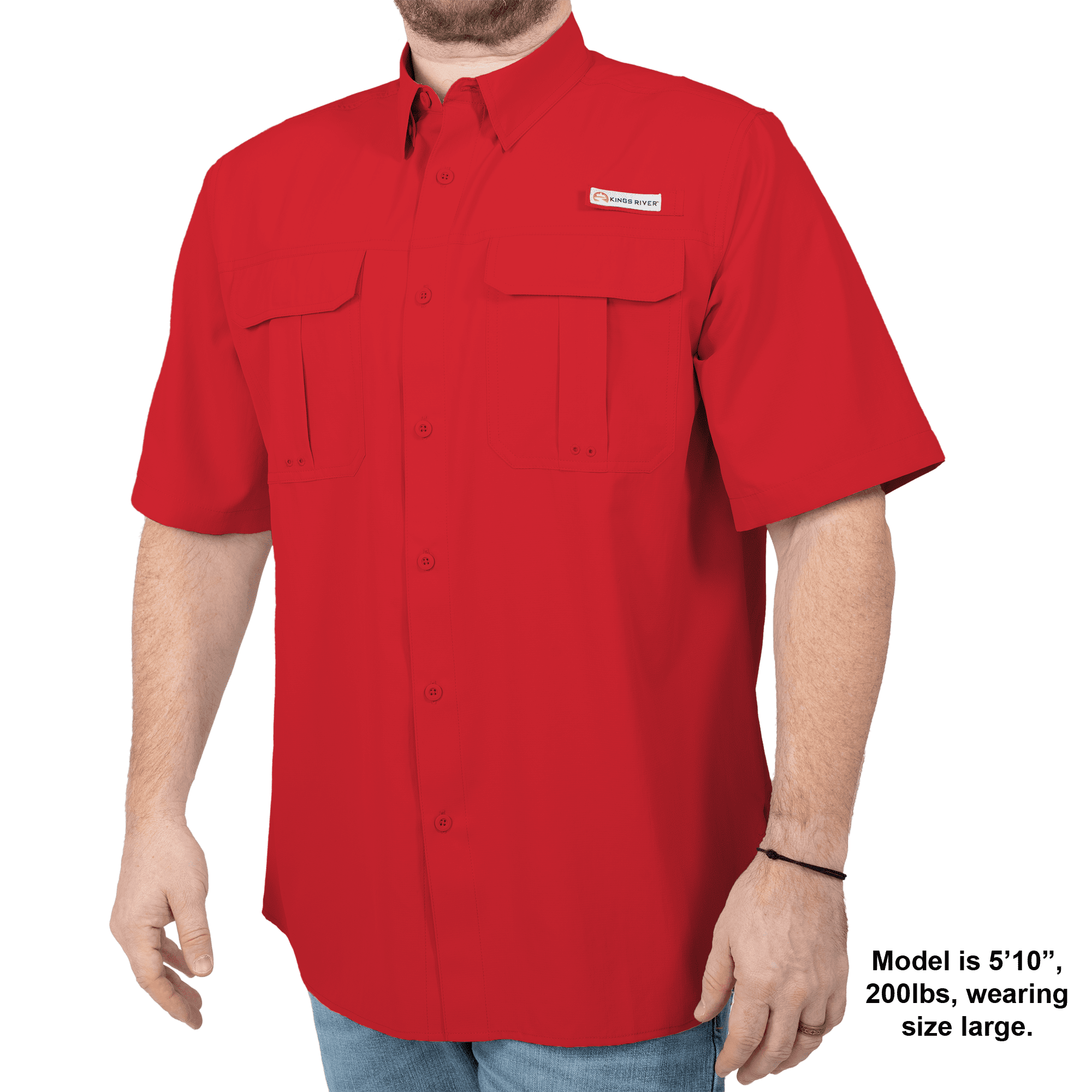 Kings River Men's Short Sleeve Fishing Guide Shirt, Red, Size Large