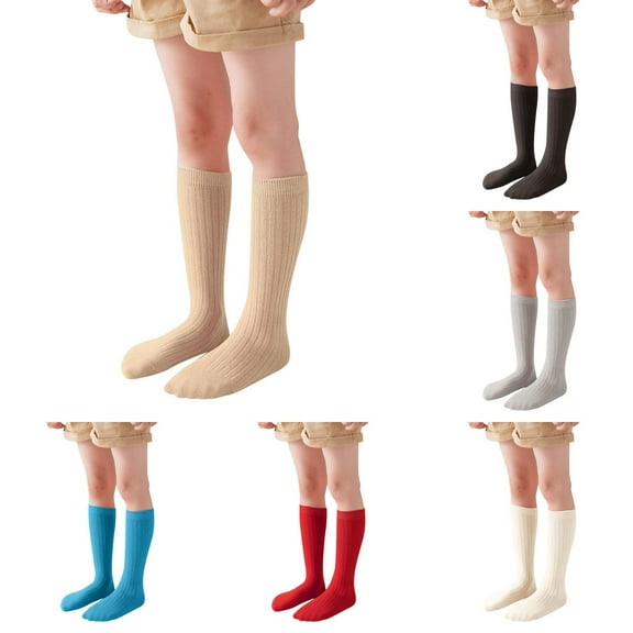 XEGLSBU 6 pack Girls Socks 8-10 Years Old with Grips Kids Boys Girls Cotton Socks Unisex Solid Color Socks Casual Crew Socks Toddler Sock Girls Socks 4-6 Years for School One Size