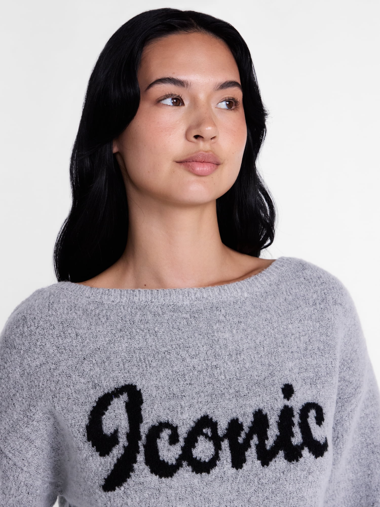 Madden NYC Women's Boatneck Graphic Sweater, Midweight, Sizes XXS-XXL
