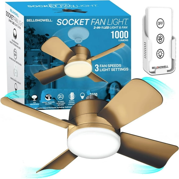 Socket Fan Ceiling Fan with Light 15 inches Fan 1000 Lumens Speed Light Includes Remote Control, 4 Blade Ceiling Fan Bronze