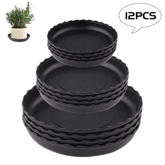 urorentea 12Pcs Plant Saucer, 6 8 10 inch Plastic Plant Pot Trays, Black Round Flower Pot Saucers, Drip Tray for Indoor Outdoor Garden Plants