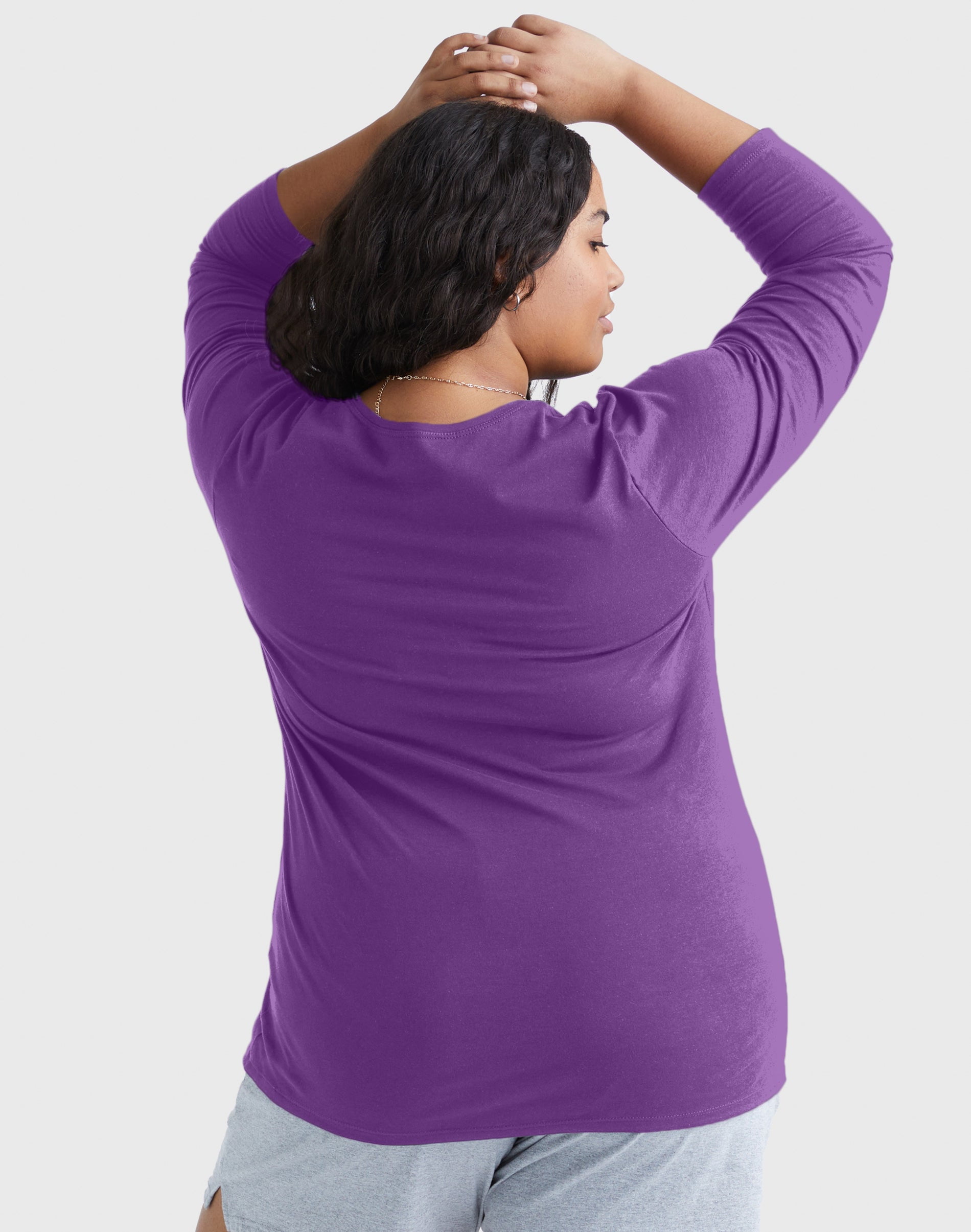 Hanes Women's Long Sleeve Scoop-Neck Cotton T-Shirt (Plus Size) Violet Splendor 2X
