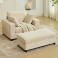 thumbnail image 2 of Mjkone 43 Inch Oversized Chaise Lounge with Moveable Ottoman Indoor, Corduroy Sofa Bed w/ 3 Pillows, Plush Chair Bed for Living Room, Beige, 2 of 8
