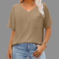 thumbnail image 2 of Women's Textured V Neck Short Sleeve T Shirt Tee Top Loose Relaxed Fit Breathable Lightweight Summer Casual Vacation Fashion | CSEONE,Khaki XL, 2 of 8