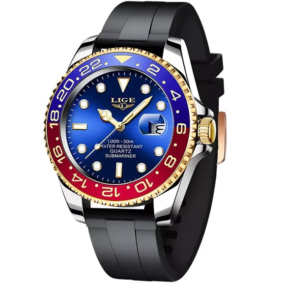 LIGE Men Quartz Watch Brand Silicone Wristwatch for Business Male Gifts Watches