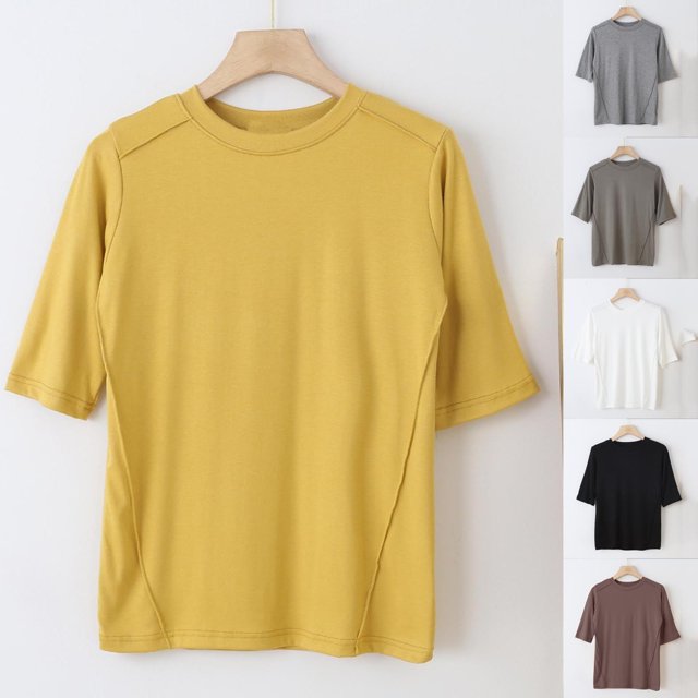 Fanxing Elbow Length Sleeve Plus Size Tops White Short Sleeve Tees Shirts Solid Color Crewneck Pullover Stretchy T Shirt