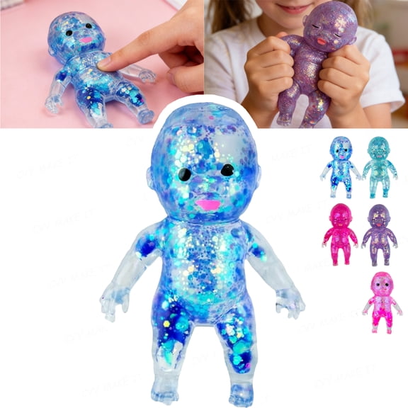 Stress Relief Glitter Sequins Sensory Toy Squeeze Stretch Fidget Toy for Anti-Anxiety Calm Clear Man Stress Ball for Kids Adults