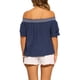 thumbnail image 3 of INSPIRAR CHIC Blusas de Verano Boho Casual para Mujeres con Hombros Descubiertos y Mangas con Volantes M Azul Oscuro, 3 of 6
