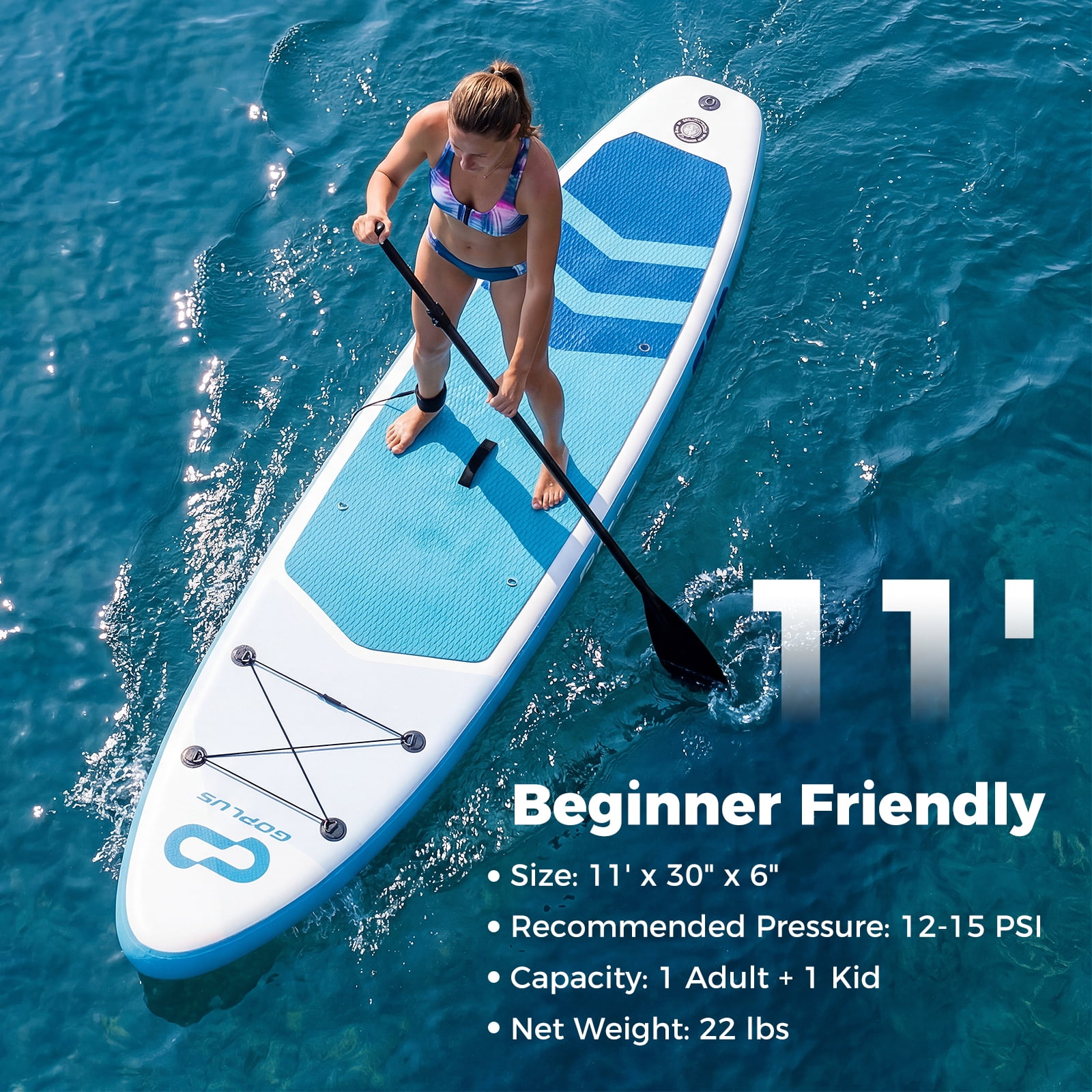 Costway 11’ Wide Inflatable Stand Up Paddle Board , Stable SUP for Adults and Youth Dark Blue+Sky Blue