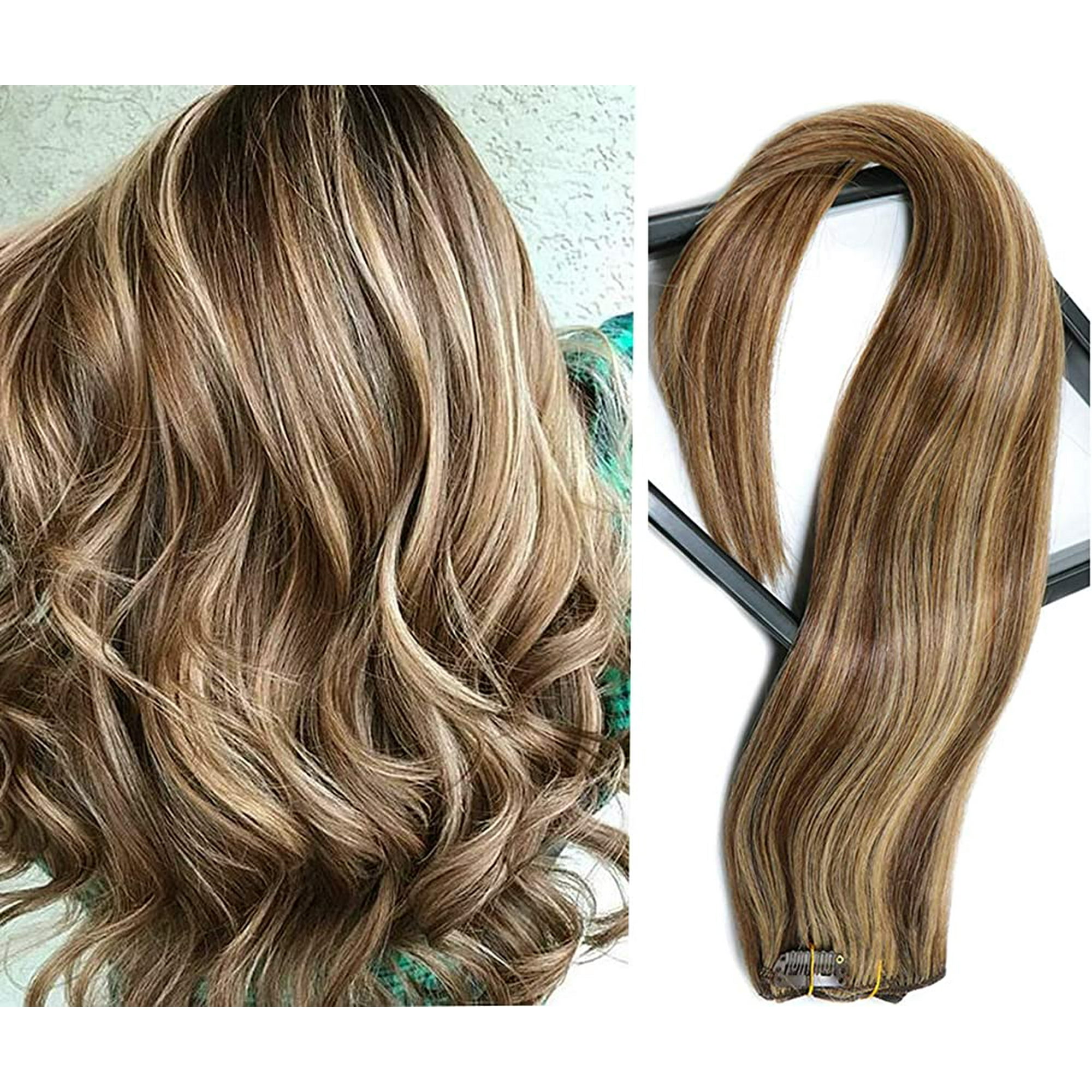 ALmi Clip in Hair Hair Chocolate Brown to Caramel Blonde Highlights Extensions Clip ins 18Inch Straight Double Weft Real Hair Extensions Clip on 7pcs 70G 2 Sets Full Head for Women | ALmi Clip in Hair Hair Chocolate Brown to Caramel Blonde Highlights Extensions Clip ins 18Inch Straight Double Weft Real Hair Extensions Clip on 7pcs 70G 2 Sets Full Head for Women |