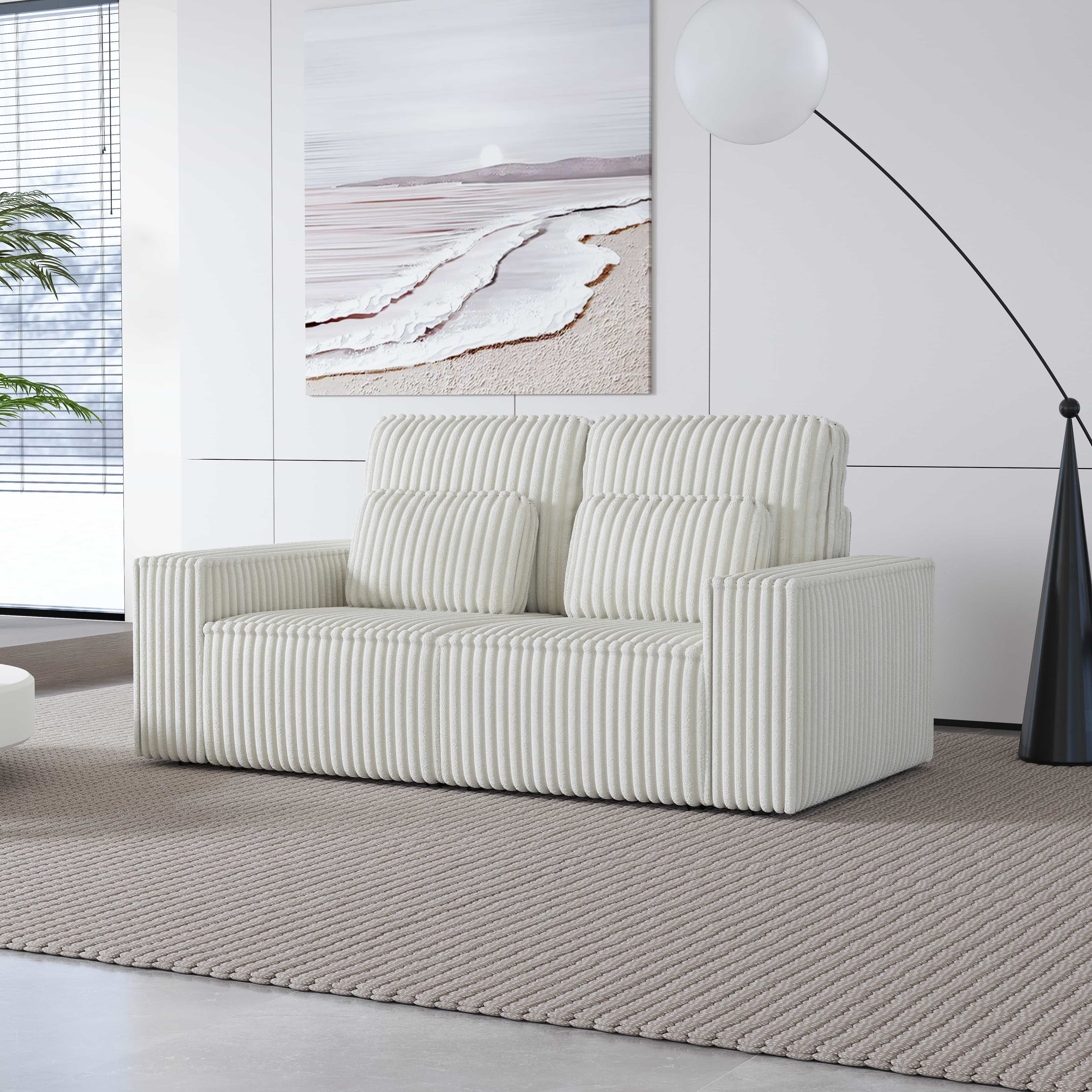 BSHTI Classic Corded Comfort Sofa with Pillows, Double-seater sofa, Corduroy Upholstery, removable back cushions, Easy to assemble, Beige